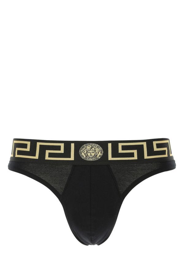 VERSACE | Black stretch cotton thong