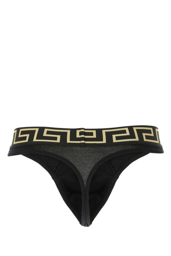 VERSACE | Black stretch cotton thong