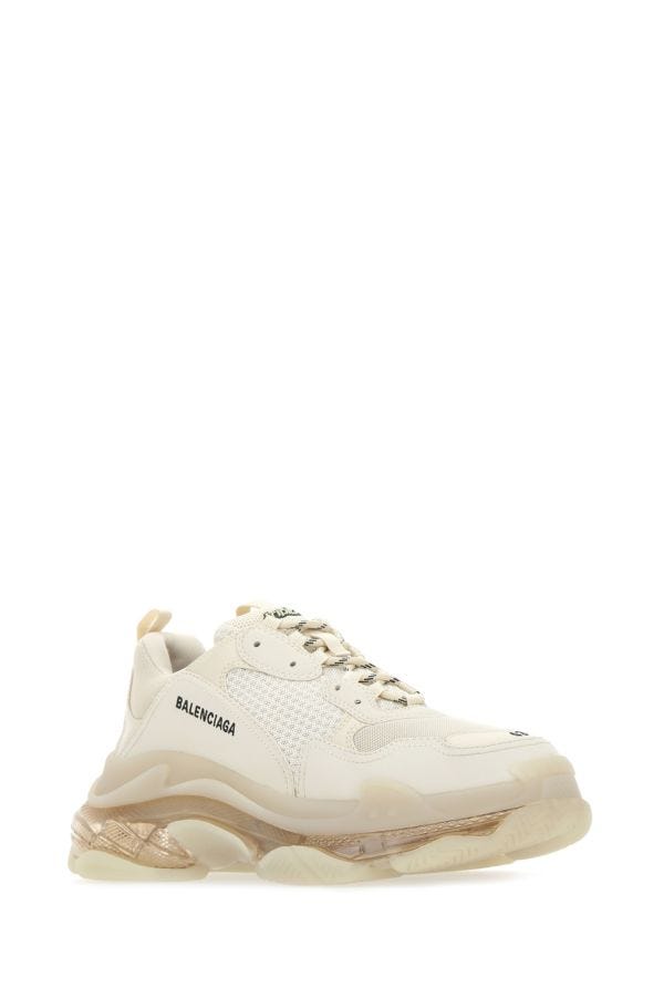BALENCIAGA | Cream leather and fabric Triple S sneakers