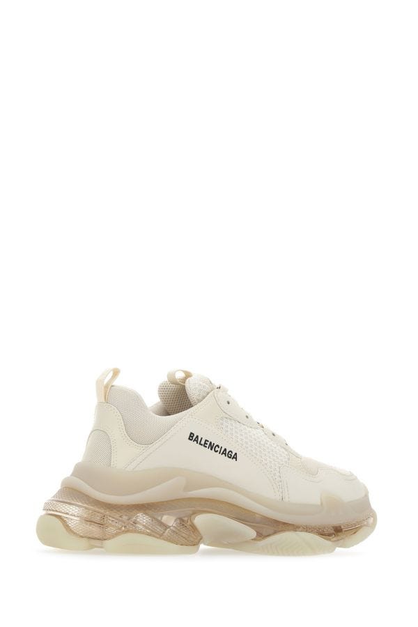 BALENCIAGA | Cream leather and fabric Triple S sneakers