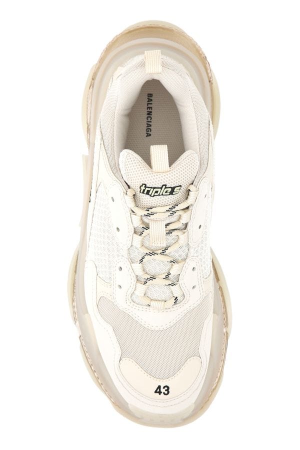 BALENCIAGA | Cream leather and fabric Triple S sneakers