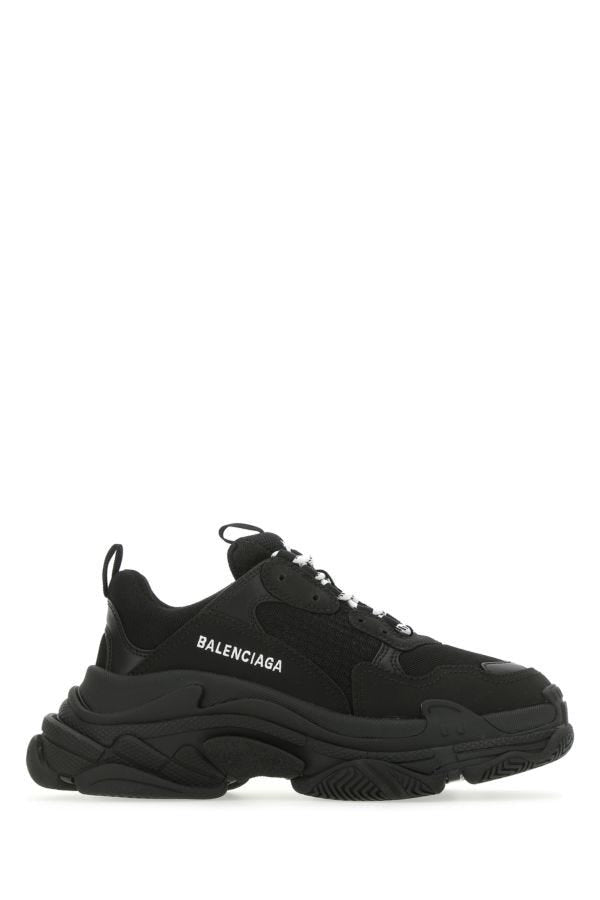 BALENCIAGA | Black synthetic leather and mesh Triple S sneakers