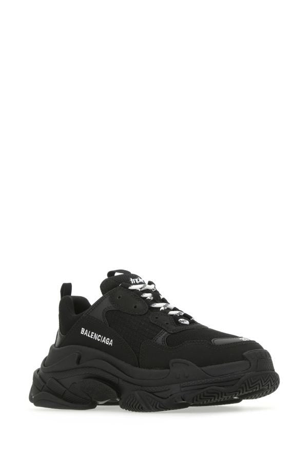 BALENCIAGA | Black synthetic leather and mesh Triple S sneakers
