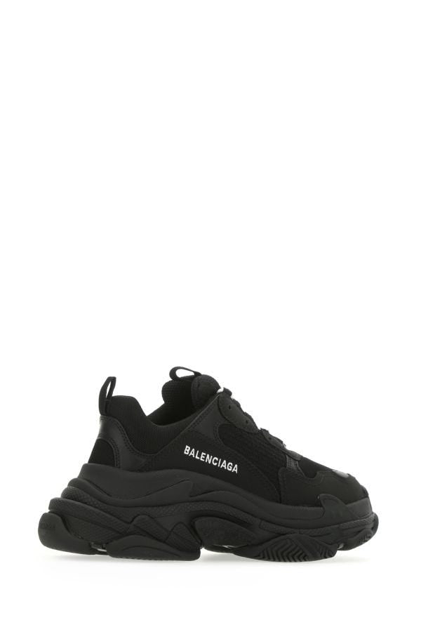 BALENCIAGA | Black synthetic leather and mesh Triple S sneakers