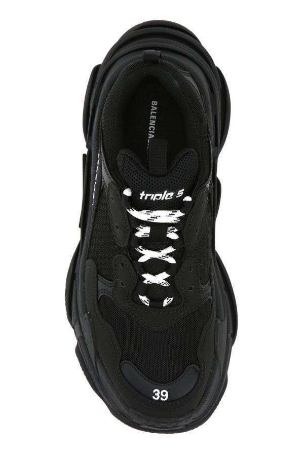 BALENCIAGA | Black synthetic leather and mesh Triple S sneakers