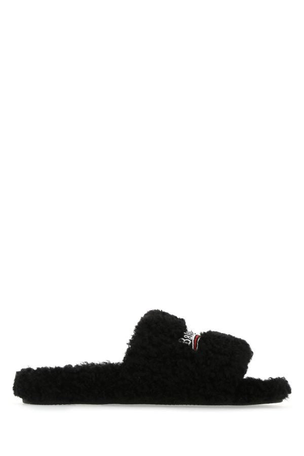 BALENCIAGA | Black eco shearling slippers