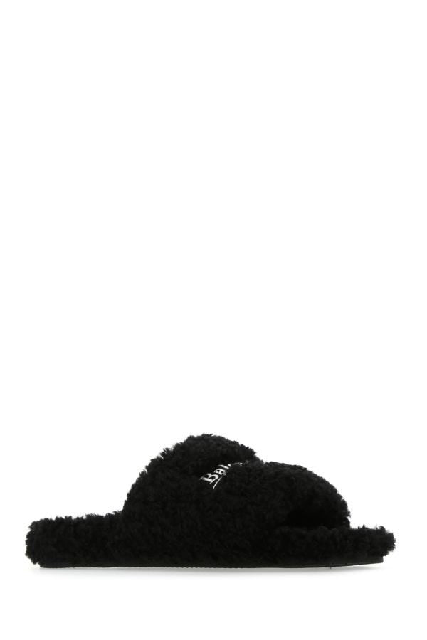 BALENCIAGA | Black eco shearling slippers