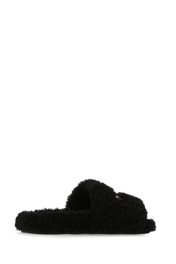 BALENCIAGA | Black eco shearling slippers