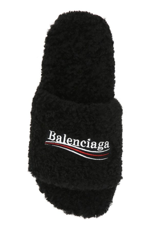 BALENCIAGA | Black eco shearling slippers