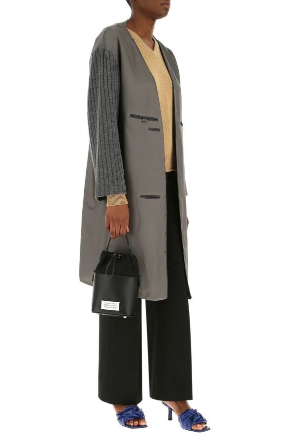 MAISON MARGIELA | Black leather and canvas mini 5AC bucket bag