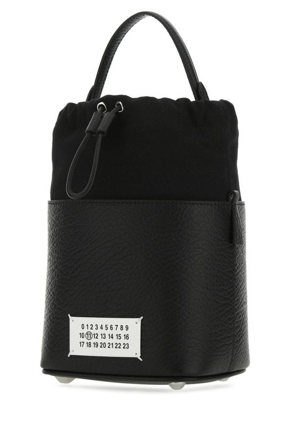 MAISON MARGIELA | Black leather and canvas mini 5AC bucket bag