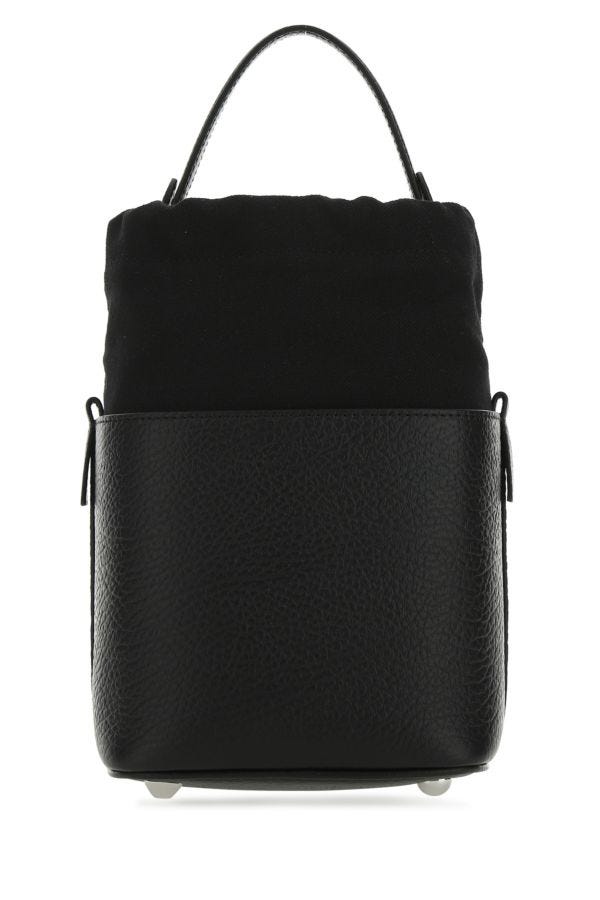 MAISON MARGIELA | Black leather and canvas mini 5AC bucket bag