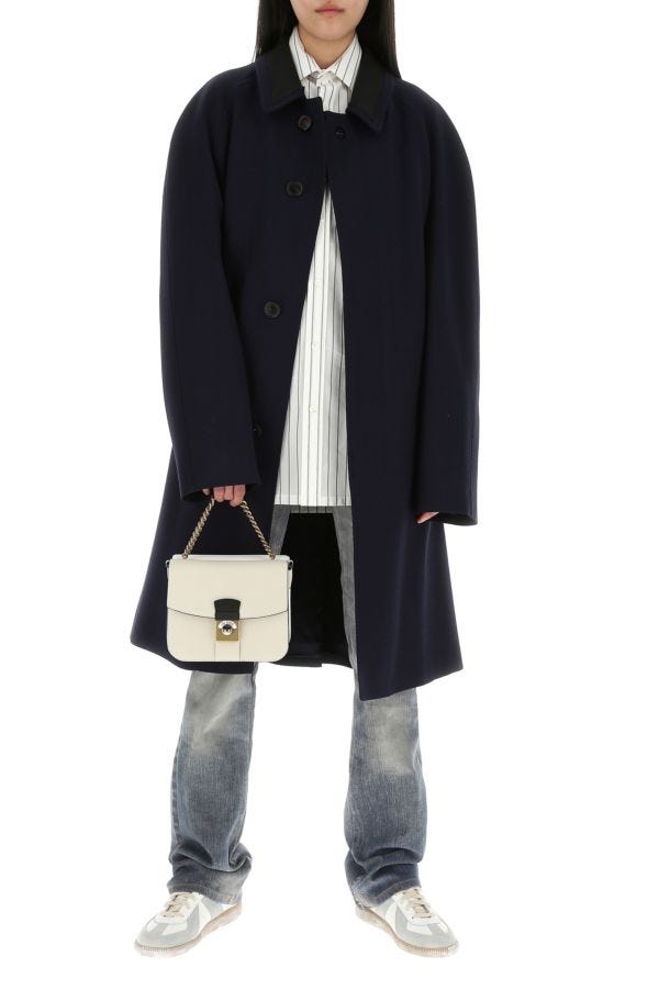MAISON MARGIELA | Two-tone leather and cotton New Lock Square handbag