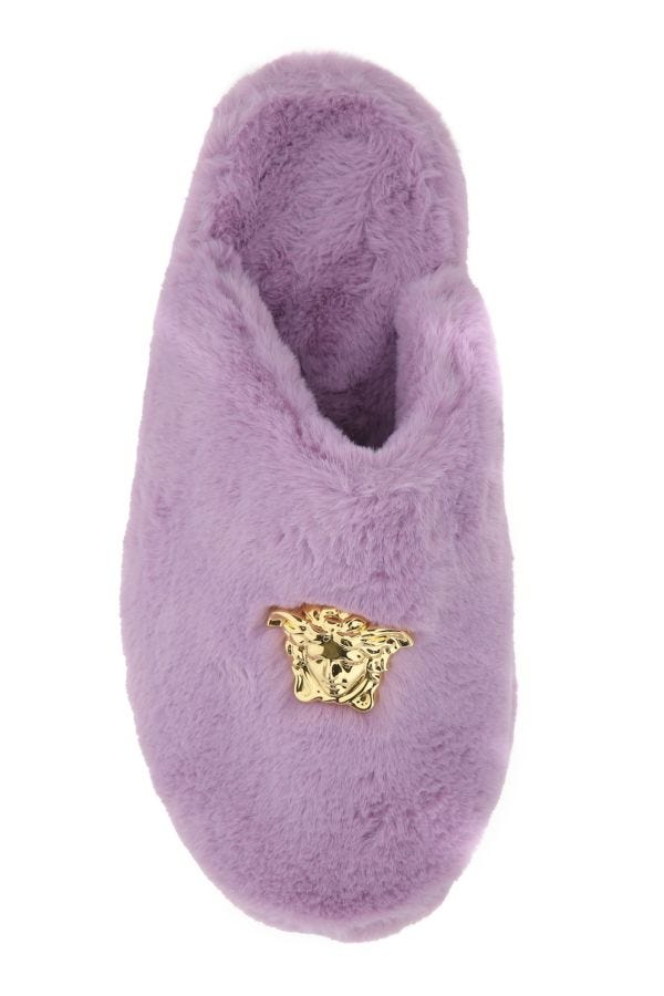 VERSACE | Lilac eco fur slippers