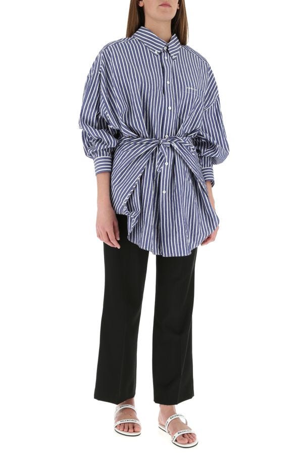 BALENCIAGA | Embroidered poplin oversize Knotted shirt