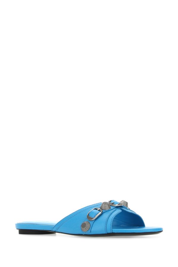 BALENCIAGA | Turquoise leather Cagole slippers