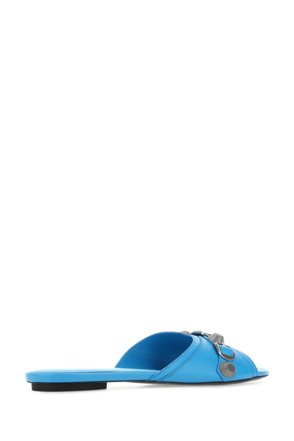 BALENCIAGA | Turquoise leather Cagole slippers