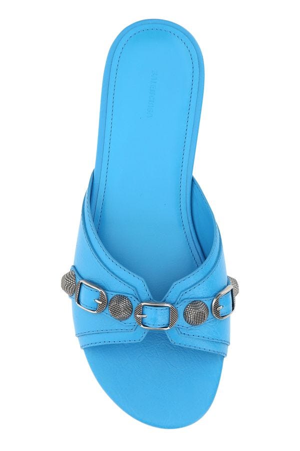 BALENCIAGA | Turquoise leather Cagole slippers
