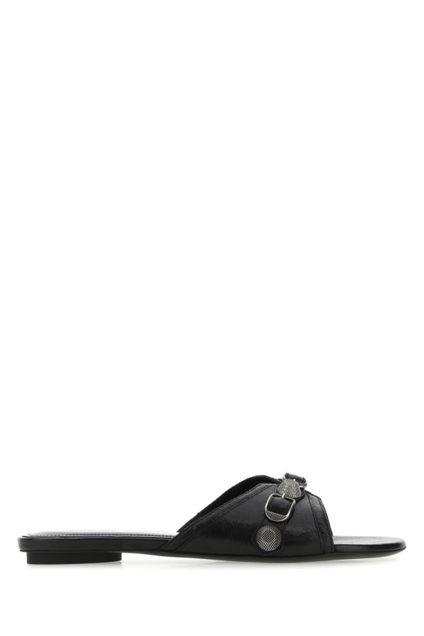 BALENCIAGA | Black leather Cagole slippers