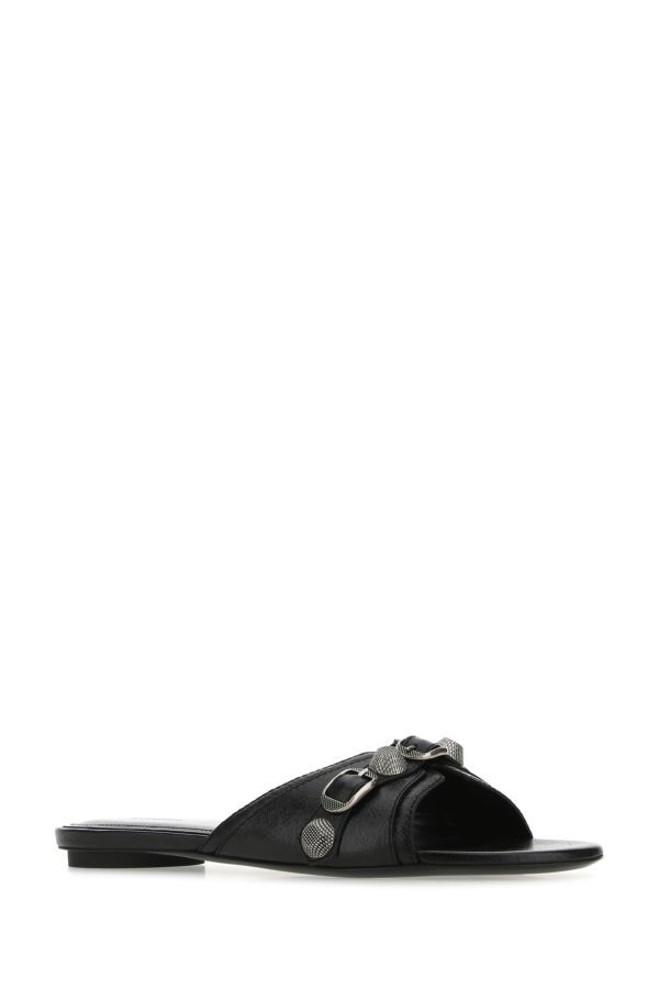 BALENCIAGA | Black leather Cagole slippers