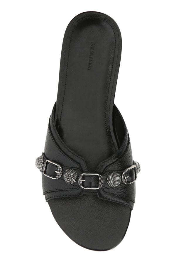 BALENCIAGA | Black leather Cagole slippers