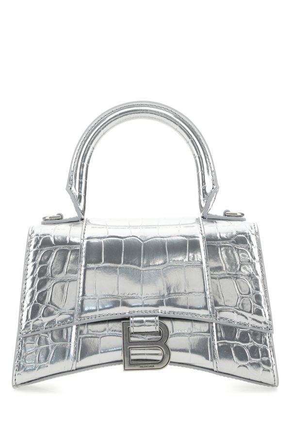 BALENCIAGA | Silver leather XS Hourglass handbag