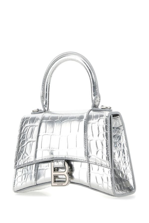 BALENCIAGA | Silver leather XS Hourglass handbag