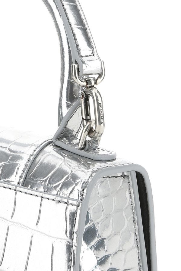 BALENCIAGA | Silver leather XS Hourglass handbag
