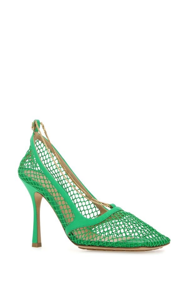 BOTTEGA VENETA | Grass green mesh Stretch pumps