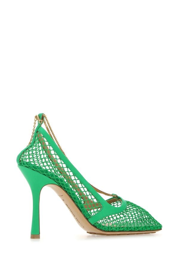 BOTTEGA VENETA | Grass green mesh Stretch pumps