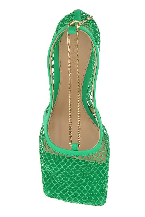 BOTTEGA VENETA | Grass green mesh Stretch pumps