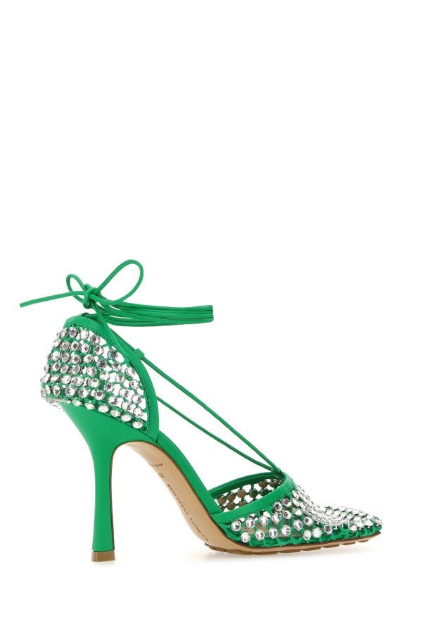 BOTTEGA VENETA | Grass green mesh Stretch sandals
