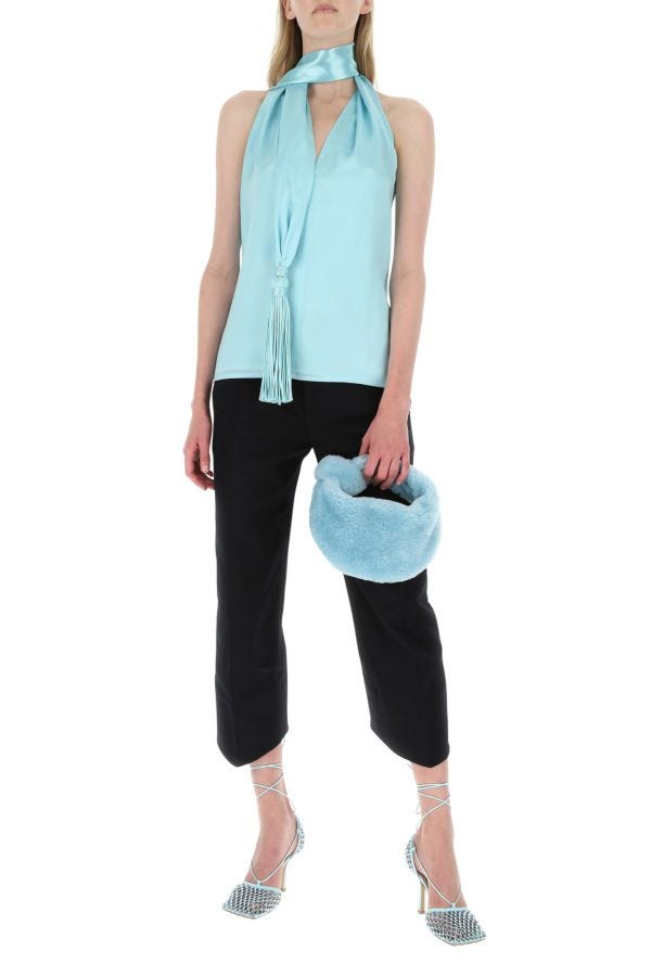 BOTTEGA VENETA | Pastel light-blue shearling mini Jodie handbag