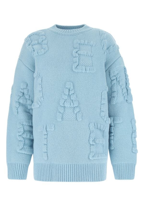 BOTTEGA VENETA | Light blue stretch wool blend Shetland Alphabet oversize sweater
