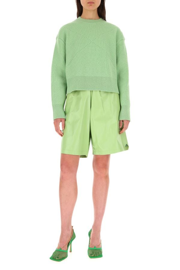 BOTTEGA VENETA | Pastel green leather shorts