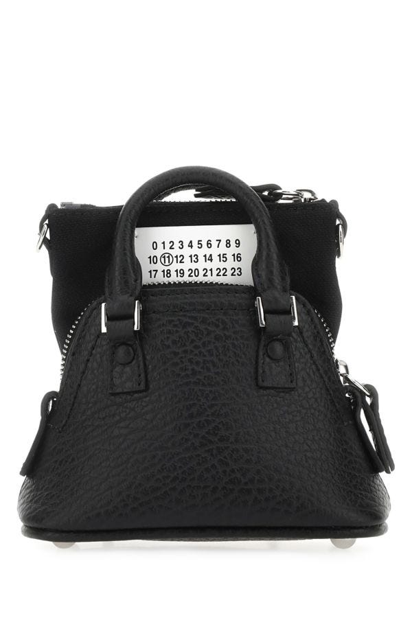 MAISON MARGIELA | Black leather and fabric 5AC handbag