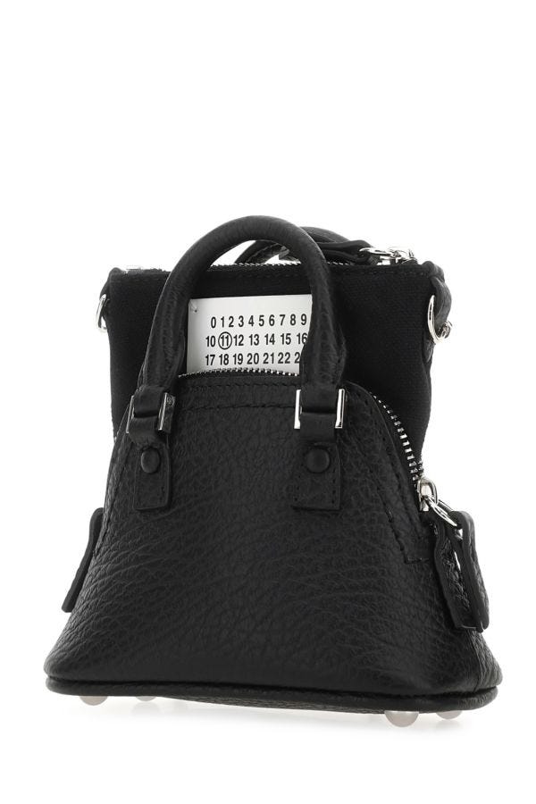 MAISON MARGIELA | Black leather and fabric 5AC handbag