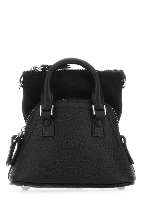 MAISON MARGIELA | Black leather and fabric 5AC handbag