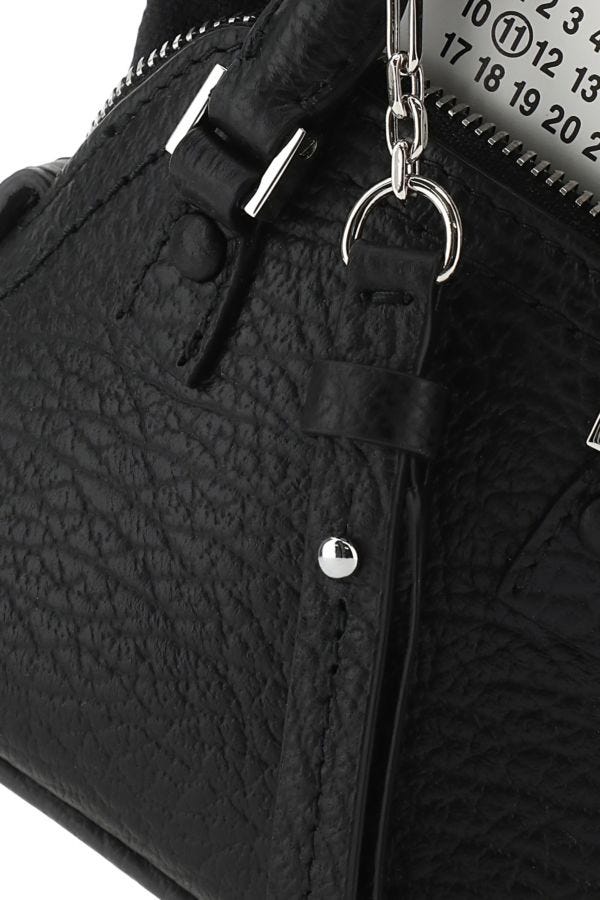 MAISON MARGIELA | Black leather and fabric 5AC handbag