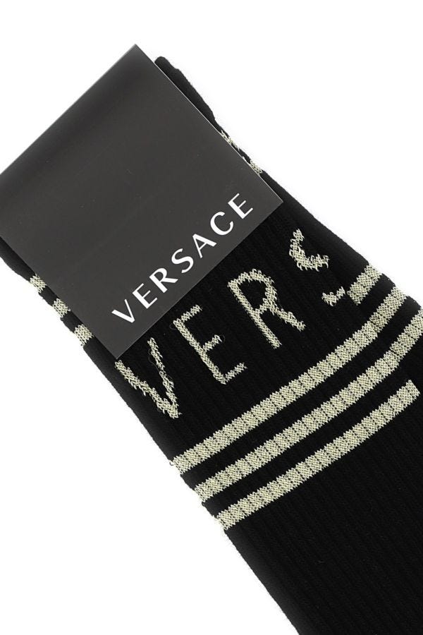 VERSACE | Black stretch cotton blend socks
