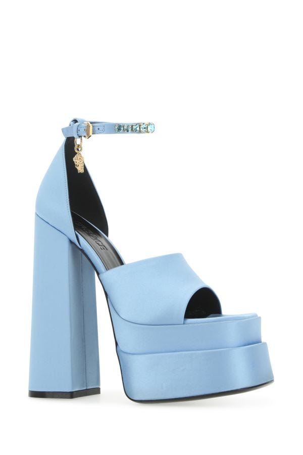 VERSACE | Light-blue satin Medusa Aevitas sandals