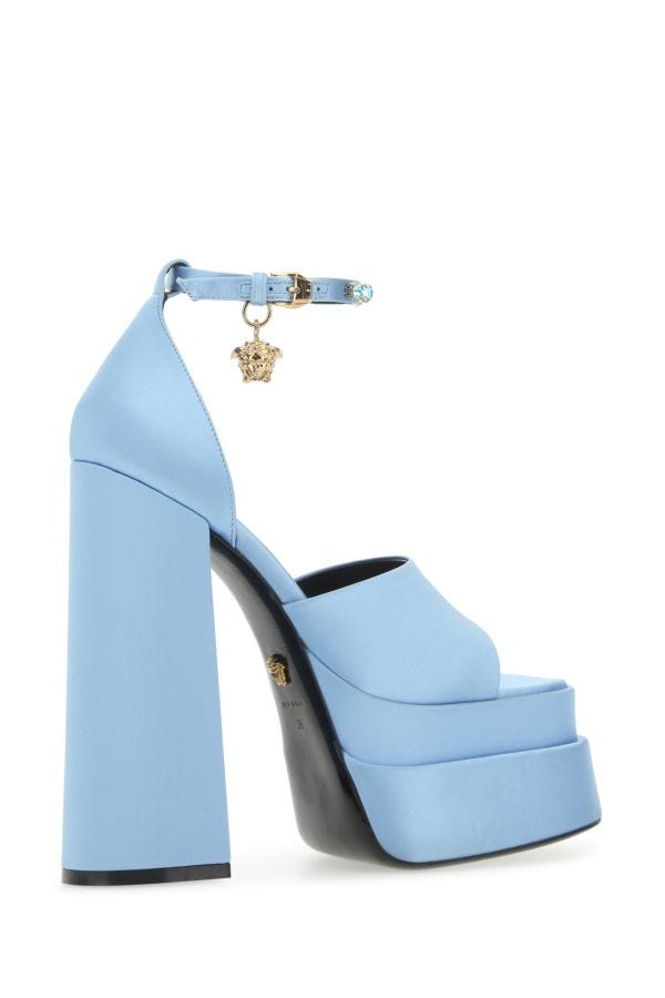 VERSACE | Light-blue satin Medusa Aevitas sandals