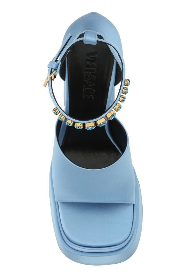 VERSACE | Light-blue satin Medusa Aevitas sandals