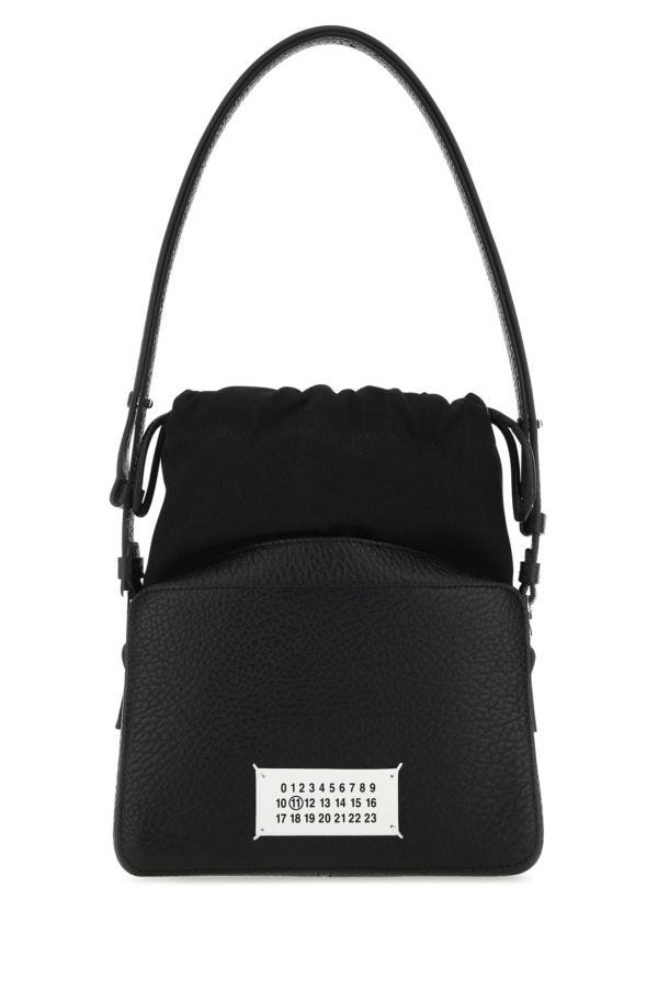 MAISON MARGIELA | Black leather and fabric 5AC bucket bag