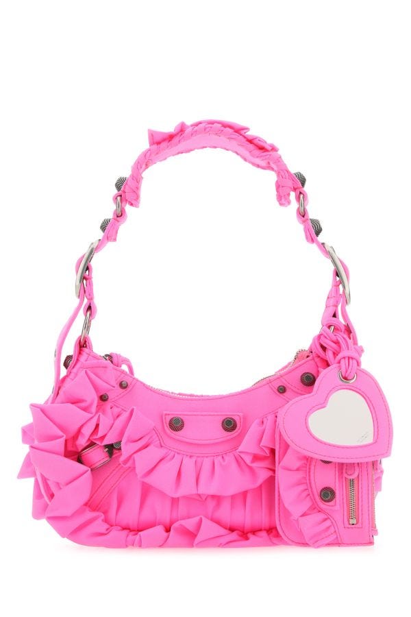 BALENCIAGA | Fluo pink fabric Le Cagole XS shoulder bag