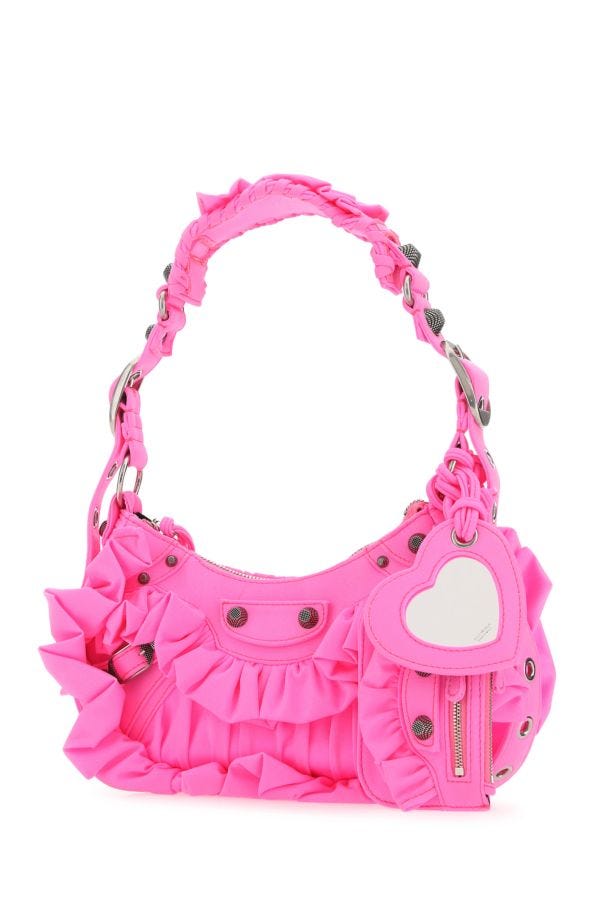 BALENCIAGA | Fluo pink fabric Le Cagole XS shoulder bag