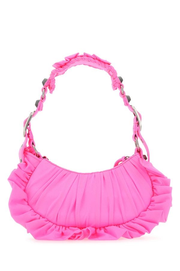 BALENCIAGA | Fluo pink fabric Le Cagole XS shoulder bag