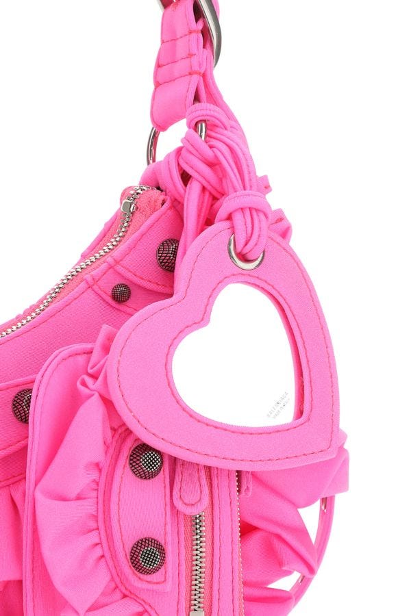 BALENCIAGA | Fluo pink fabric Le Cagole XS shoulder bag