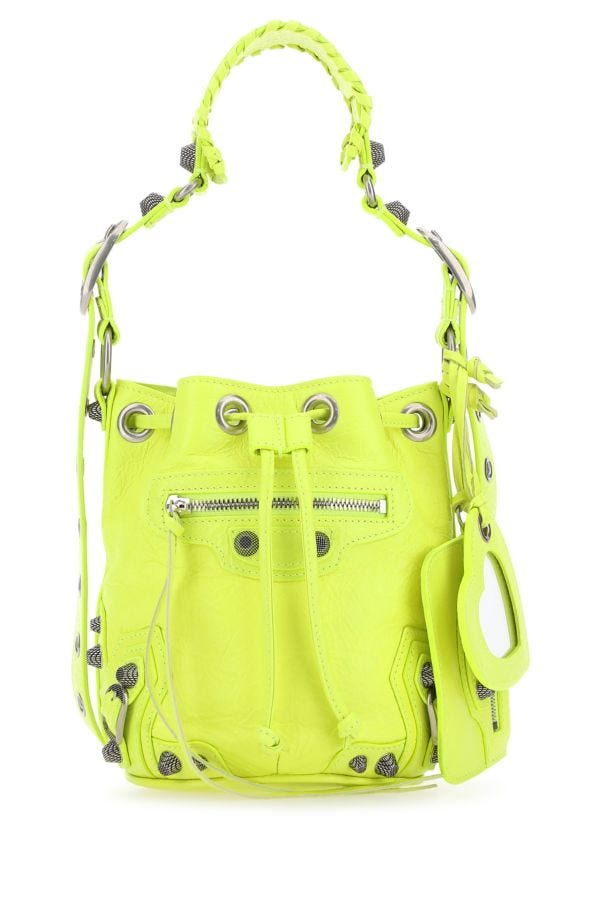BALENCIAGA | Fluo yellow leather Le Cagole XS bucket bag