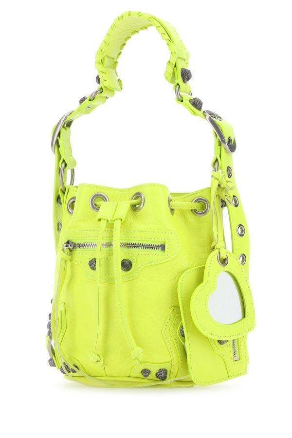 BALENCIAGA | Fluo yellow leather Le Cagole XS bucket bag